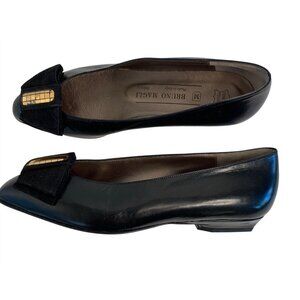 VTG Bruno Magli Black Leather Flats Bow Made In Italy Size 5 8949 GUC